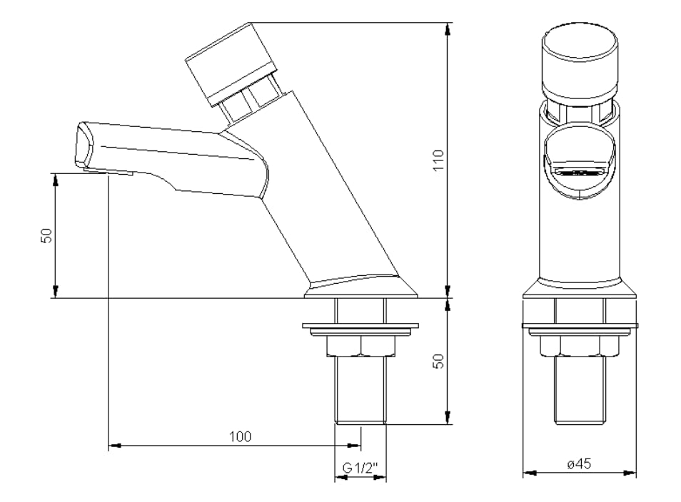 Grifo temporizado de lavabo serie SMALL con mando pulsador - Idral