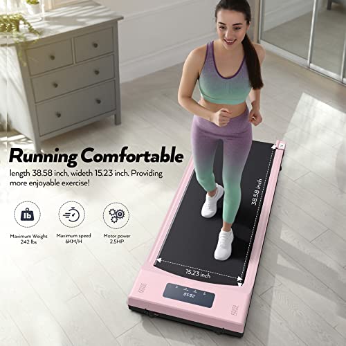 Walking Pad Treadmill, 2.5Hp Under Desk Treadmill Portable, Desk Treadmill For Office Under Desk, Walking Treadmill Electric Quiet For Home/Apartment/Flat With Remote Control And Led Dispaly Pink #TOP5