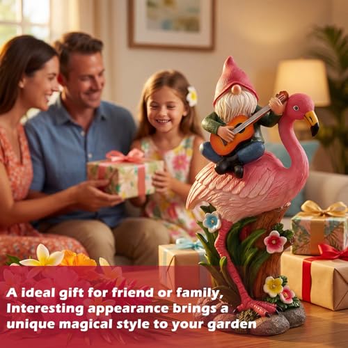 EXYGLO Solar Gnome Garden Statue Decor, 10" Gnome Riding Flamingo $12.49 AC - image 7