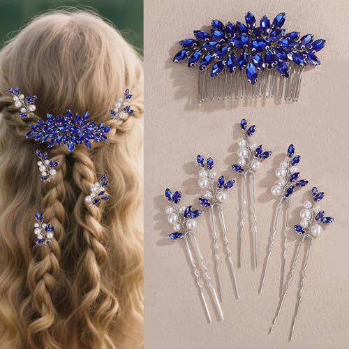 Set de 6 peines de fiesta con cristales azules miniatura 1