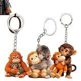 Yszbiay 3-Pack Punch Monkey Plush Keychain, Cute Acrylic Monkey Stuffed Animal Keychain Charm for Backpack, Purse & Car Keys, Soft Mini Plush Key Ring Gift for Kids & Adults