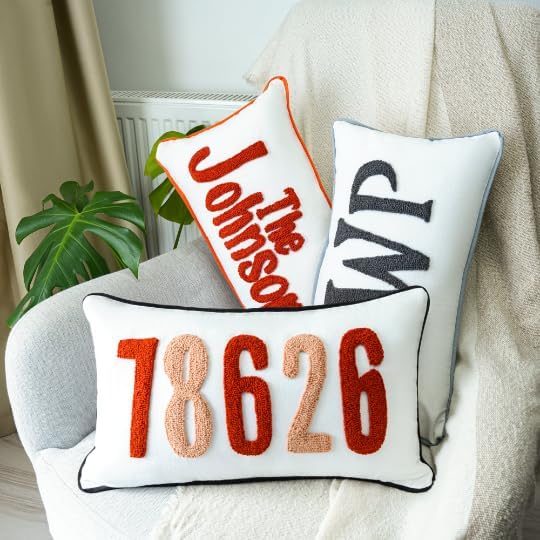 Miniatura 3 de MOM EST - Almohada lumbar personalizada con nombre y año con diseño de borde, bordado de aguja perforada hecha a mano en funda 100% algodón, regalo