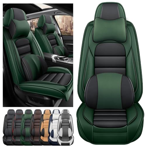 SOUIPA Luxury Seat Covers for Ford Bronco Sport 2021-2024,2PCS Leather Car Seat Covers,Waterproof Seat Protectors Auto Seat Covers,Breathable Nonslip Interior Cover Seats for Cars(Black and Green)