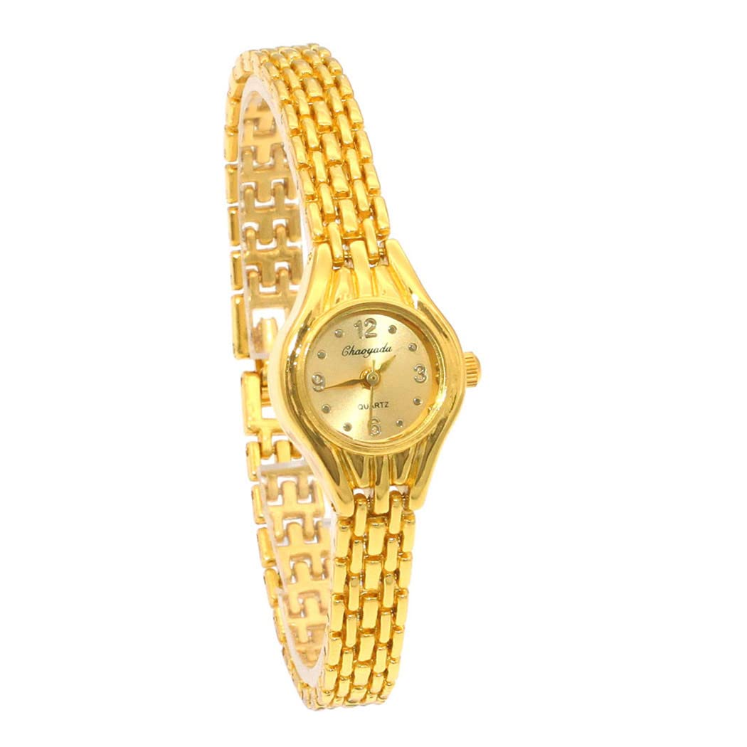 Mixe Bling Jewelry Watch Stylish Women Ladies Girls Full Gold Stainless Steel Bracelet Watches Party Wedding Dress (A)