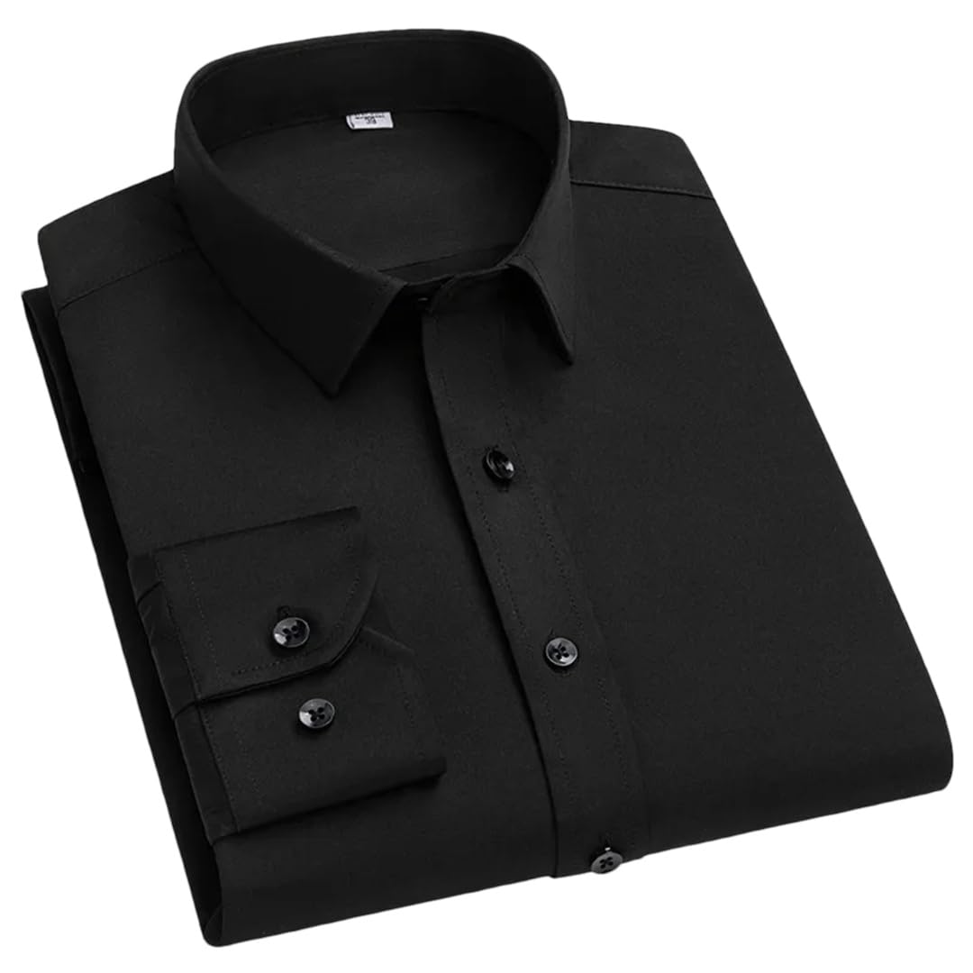 Yeuyyben Camicia da uomo a maniche lunghe da lavoro elastica morbida confortevole classica tinta unita camicia