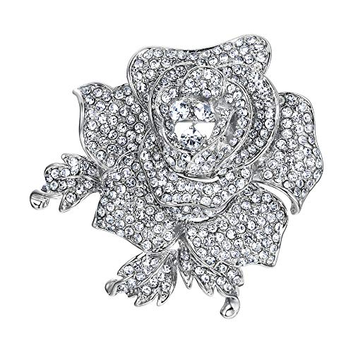 Image of EVER FAITH Women's Austrian Crystal Blooming Beautiful Rose Flower Brooch