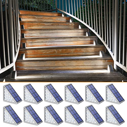 Image of NIORSUN Solar Step Lights,12 Pack Cool White Solar Stair Lights Outdoor Waterproof IP67 Auto On Off,Solar Lights for Steps,Stair,Patio,Yard,Porch,Front Door,Sidewalk,Deck Decor