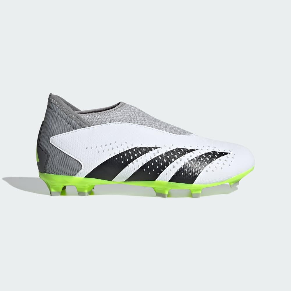 adidas Accuracy.3 Predator Laceless Firm Ground Sneaker, White/Core Black/Lucid Lemon, 12 US Unisex Little Kid