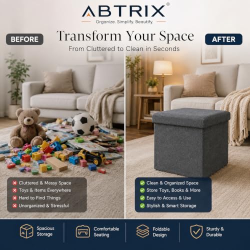 Image of ABTRIX WITH AB Comfy Cube Ottoman Stool, Stylish Multipurpose Footrest & Seating Pouffe for Living Room & Bedroom, 22L Capacity, Padded (30X30X30 cm, Grey)