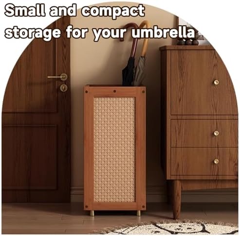 Square Rattan Umbrella Stand Holder for Entryway - Stylish Home Storage Rack with Convenient Drain for Umbrella Organization and Doorway Convenience