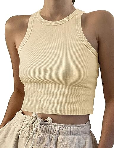 Image of Artfish Women Casual Basic Sleeveless High Neck Rib-Knit Y2k Crop Tank Top