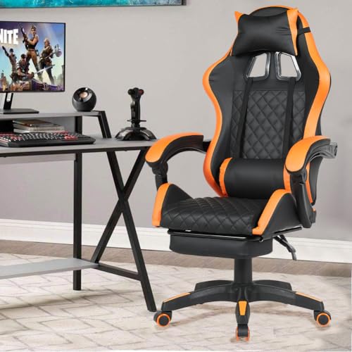 Sedia Gaming Poltrona da Ufficio Direzionale Ruote Girevole Sportiva Racer Direzionale Office Racing Presidenziale Casa Studio Sedia Da Scrivania Altezza Regolabile (Arancione con Poggiapiedi) - Sedia gaming - Immagine 1