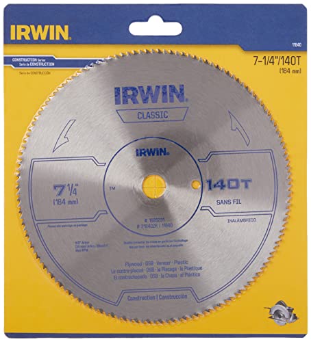 Irwin Tools Classic Series Steel Corded Circular Saw Blade, 7 1/4-Inch, 140T, .087-Inch Kerf (11840) #TOP4