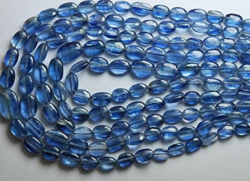 Kyanite bleue haut de gamme, perles pépites ovales polies 11-6mm sur fil de 40cm