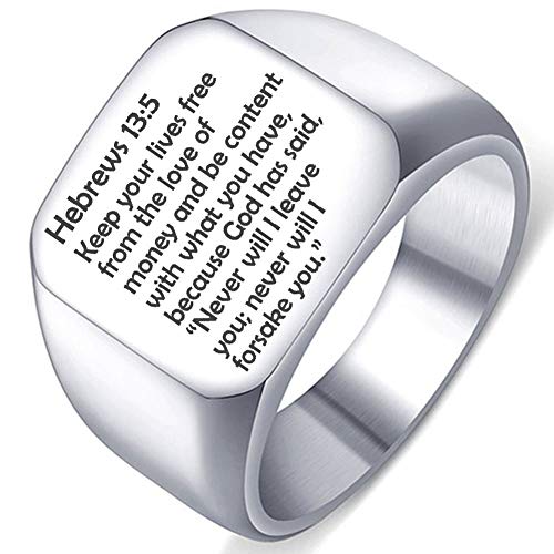 Bible Verse Hebrews 13:5 Mens Womens Stainless Steel Religious Christian Wedding Ring Band