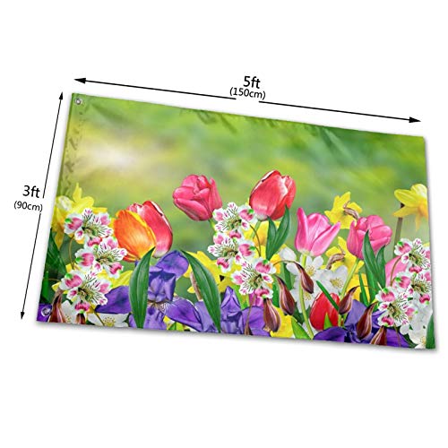 Spring Summer Flowers Daffodils And Tulips Flag 3X5 Ft Large Sewn Polyester Banner Outside Hanging Standard Flag For Yard Garden Lawn Holiday #TOP2