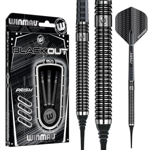 Fléchettes pointe plastique Softip 18g – Winmau Blackout – 90% Tungstène