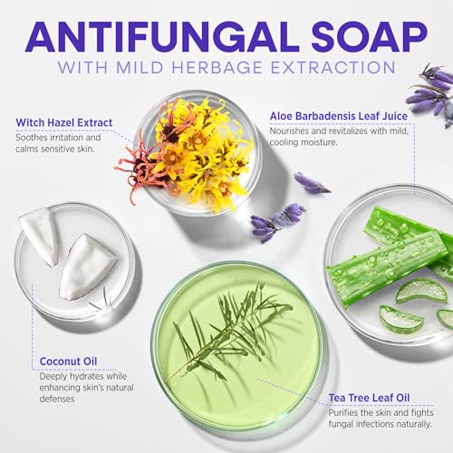 Image of Hermon Antifungal Bar Soap: Antifungal Soap for Ringworm, Jock Itch & Athlete's Foot with Tea Tree Oil - Tolnaftate 1% Medicated Anti Fungal Treatment Bar for Skin Fungus - 2 Bars