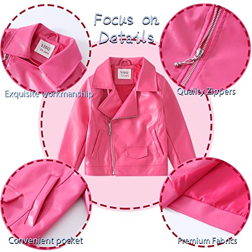 Girls Faux Leather Jacket Motorcycle & Bomber Style for Kids 4-12, Windproof Zip Jacket with Pockets3