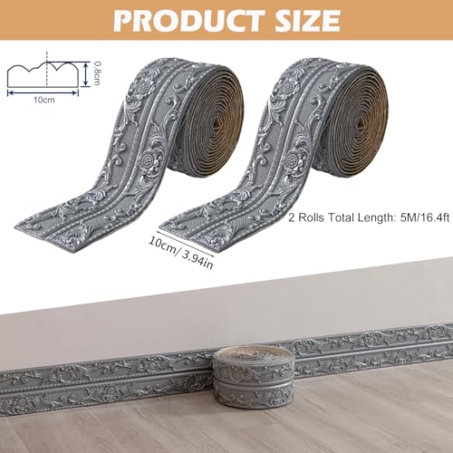 Rollo de borde de pared 3D anticolisión gris cubiertas de rodapiés autoadhesivos 3