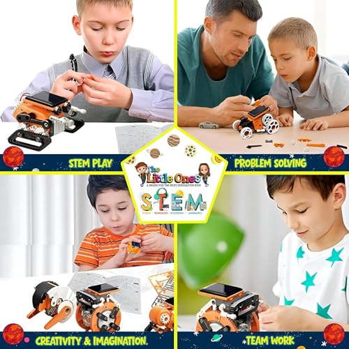 Image of The Little Ones Robot Toys - Robot Kit, Space Toys,Solar STEM DIY Toys for Kids,Astronaut Toy,Best Birthday Gifts for Boys & Girls Age 6-8-10-12-14 Years Old,Rocket Model [7IN1 Solar Space Fleet-PRO+]