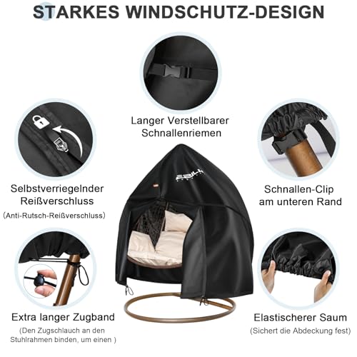 Ezilif Hängesessel Abdeckung,420D Oxford-Gewebe Schutzhülle für Hängesessel mit Wasserdichtem Reißverschluss und Zugband,Winddichte Abdeckung geeignet für Hängestühle und Schwebesessel(230 x 200cm)