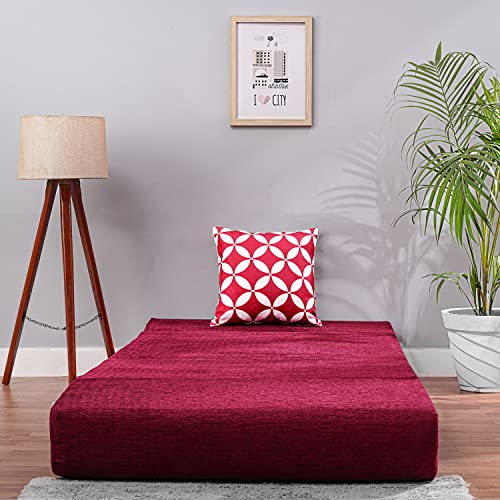 Image of Convertible Fabric Sofa Cum Bed | Foldable Double Foam & Washable Cover with Cushions | Modern Design Use Living Room & Guest Room (Maroon-Multi-Star, 3X6 Ft)