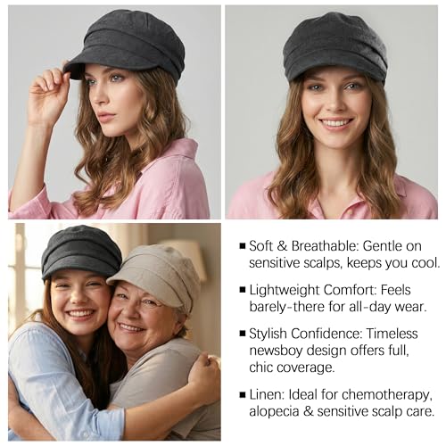 Gorra Newsboy Ababalaya de lino transpirable con visera ajustable miniatura 6