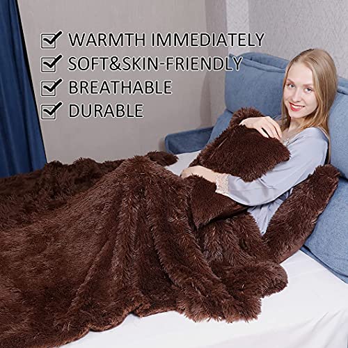 YUSOKI Twin Size Faux Fur Throw Blanket(Brown,60" x 80"),Whithout Pillows,Winter Lightweight Plush Fuzzy Soft Cozy Microfiber Comfy Bed Blanket for Women Kids Girls Couch Sofa Washable