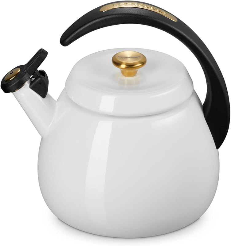 Le Creuset Enamel on Steel Cloche Kettle, 2.2 qt., White/Gold