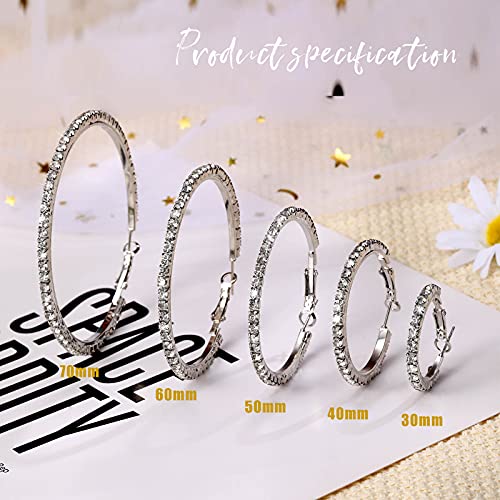 Kigeli 5 Pairs Large Crystal Hoop Earrings Set Big Shiny 3-7 cm Round Party Lightweight Rhinestone Sparkly Hoop for Women Jewelry Party Gift Wedding Date3