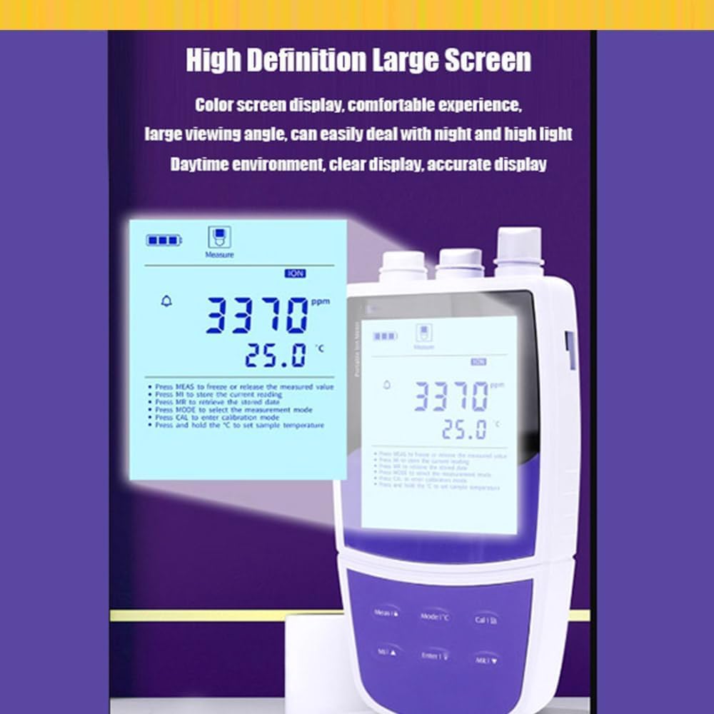 Nitrate Concentration Meter Handheld NO3 Ion Tester for Field & Water Quality Testing with Calibration Solutions 2-5 Points Calibration Automatic Temperature Compensation 0.4-62000 ppm Range