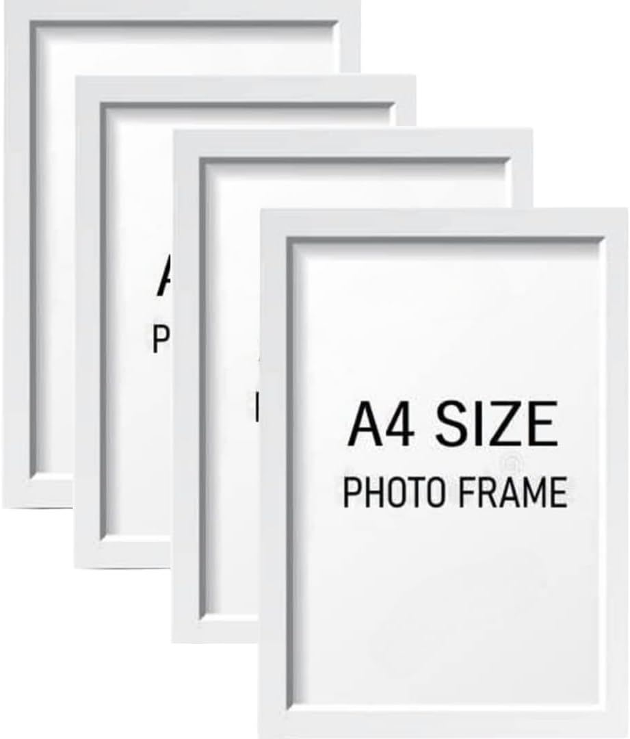 A4 Size Photo Frames – Wall & Tabletop Display, Lightweight Black Frame Without Poster Print Frame A4 Size, 9X12inches (4, White)
