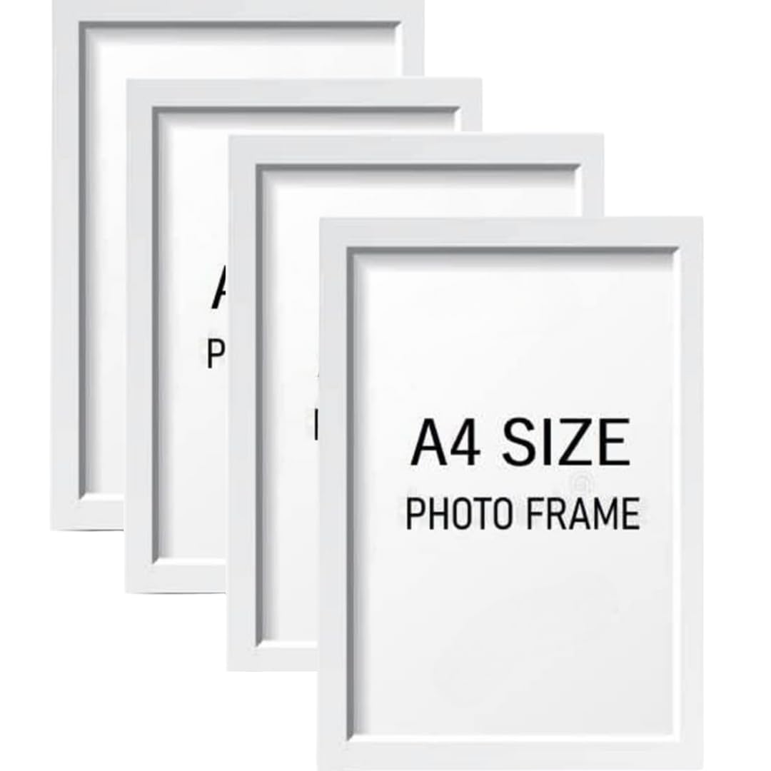 A4 Size Photo Frames – Wall & Tabletop Display, Lightweight Black Frame Without Poster Print Frame A4 Size, 9X12inches (4, White)