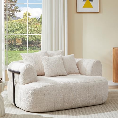 Sillón boneless boucle beige cómodo plegable
