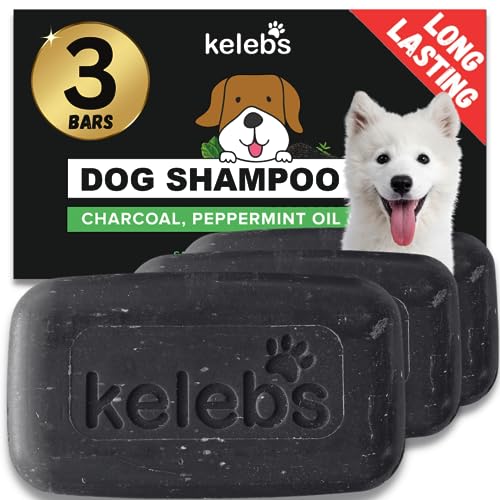 KELEBS Hundeshampoo Sensitiv | Fellpflege Hund | hundeshampoo welpen | Beruhigende natürliche Hunde Shampoo Seifenstücke | mit Lavendel Öl & Haferflocken | Vegan | 3er Pack (Charcoal)