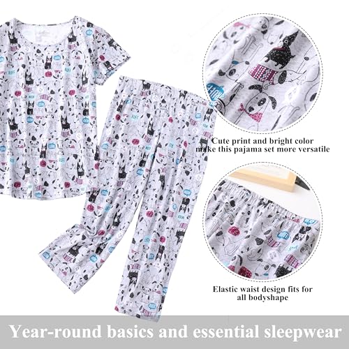 Image of PNAEONG Women Pajama Set Sleepwear Tops with Capri Pants Casual and Fun Prints Pajama Sets