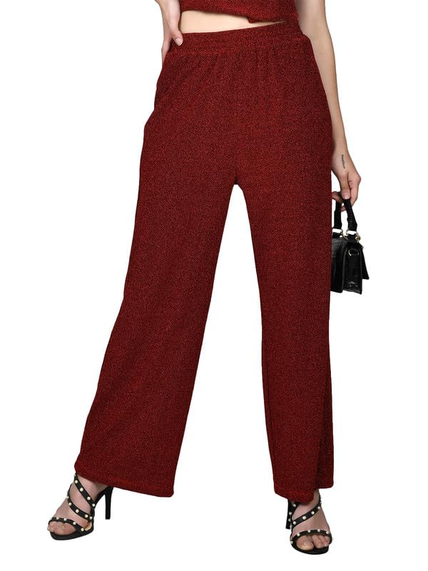 zink london Women's Red Shimmer Regular Trouser-picture-14