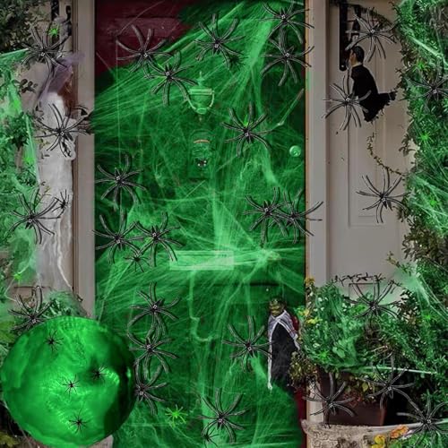 DITK-U 200Sqft Glow in The Dark Spider Web Halloween Spider Webs Decorations with 30 Extra Fake Spiders for Halloween Decor Indoor and Outdoor Haunted House Party Supplies