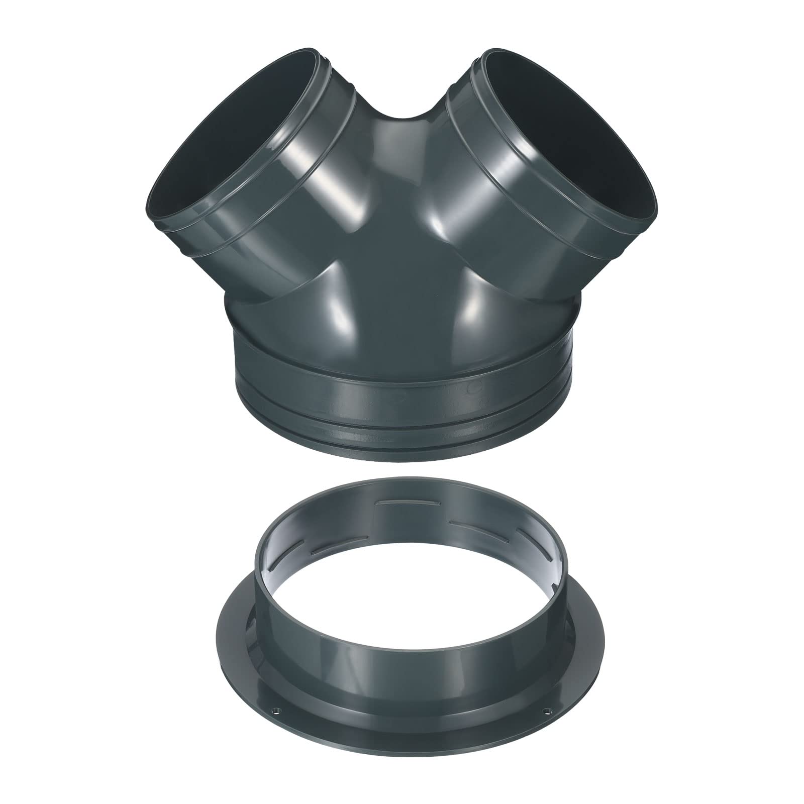 PATIKIL 3 Vie Condotto Splitter 4"x4"x6" Y Riduttore Connettore Aria Sfiato Condotto Tubo flessibile Scarico Tubo Adattatore con Flangia Asciugatrice Scarico Ventilatore Sfiato HVAC Grigio