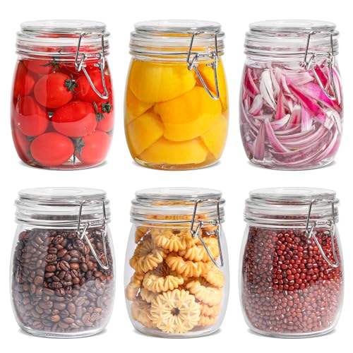 ComSaf Round Glass Jars with Airtight Lids 25 oz 6 Pack Pickling