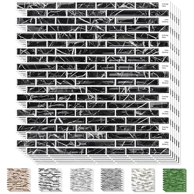 URCOLOR 10-Sheet Peel and Stick Backsplash Tile for Kitchen - 12”×12” Stick on Wall Tile for Bathroom, Black