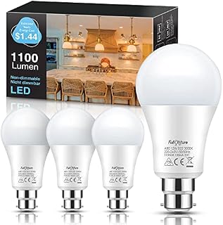 Fulighture Bayonet Light Bulb [4 Pack], B22 Base 12W (100W Equivalent) 1100LM LED Bulbs, 3000K Warm White, A60 Energy Saving Light Bulbs, Not Dimmable, for Chandelier Bedroom Living Room, 4 Pcs