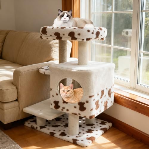 Árbol para gatos pequeño de 30 pulgadas con poste rascador y casa miniatura 2