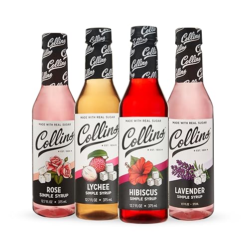 Collins Floral & Lychee Cocktail Syrup Gift Set– Lavender, Lychee, Hibiscus & Rose Simple Syrups – 12.7 Oz Bottles – Drink Mixer Set For Cocktails & Mocktails, Home Bar Variety Pack