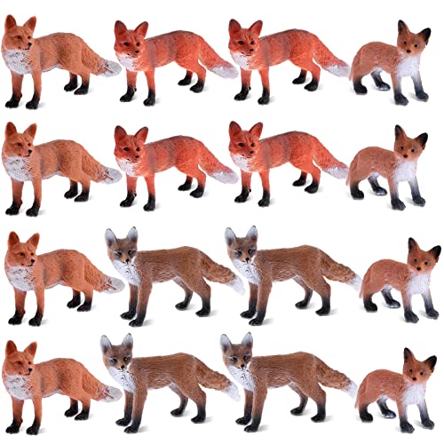 Zomiboo 16 Pcs Fox Toy Figures Set Red PVC Plastic Toys Realistic Miniature Mini Red Wild Fox Figurine Set for Collection Home Decor Accessories Cake...