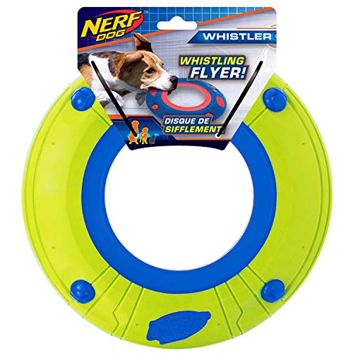 Nerf Dog Atomic Howler Dog Toy, Frisbee, Lightweight, Durable and Water Resistant, 10 Inch Diameter, For Medium/Large Breeds, Single Unit, Blue/Green
