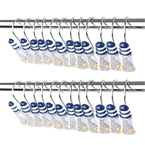 Yyc Set Of 12 Resin Lighthouse Starfish Stainless Steel Shower Curtain Hooks (B) #TOP2