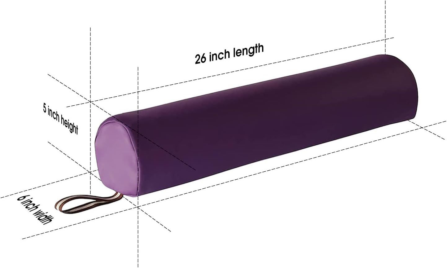 Massage Bolster,Pillow Cushion, PU Upholstery, Memory Foam, for Massage/Spa/Beauty/Tattoo/Back Pain Relief (Purple, 6" 3/4-round)