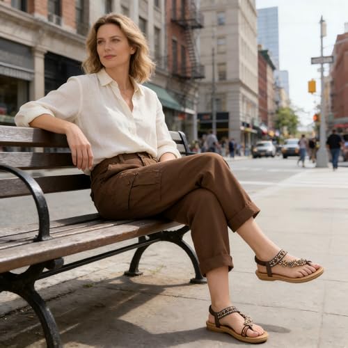 Image of Ablanczoom Flat Sandals for Women Summer: Casual Boho Beaded Toe Ring Dress Shoes - Comfortable Vacation Daily Walking Shoes